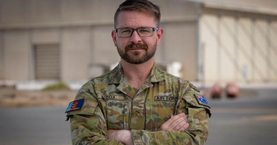 Royal Australian Air Force officer Flight Lieutenant James Wilcox deployed on Operation Accordion at Al Minhad Air Base, 2025. Story and photo by Corporal Luke Bellman.
