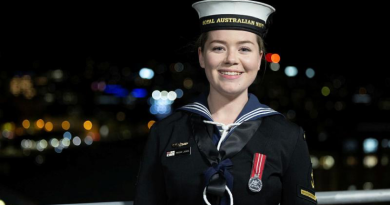 Leading Seaman Maggie James on board HMAS Choules in Hobart. Story by Lieutenant Matilda Nile. Photo by Able Seaman Connor Morrison.