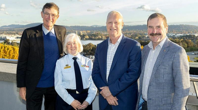 Wing Commander Robyne Green with Air Chief Marshal (retd) Sir Angus Houston, Air Chief Marshal Mark Binskin and Air Marshal (retd) Leo Davies. Story by Squadron Leader Amanda Scott. Photos by Flight Sergeant Rodney Welch.
