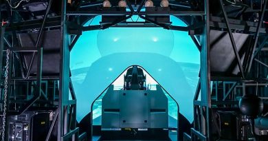 Inside an F-35 simulator. Image supplied by Lockheed Martin.