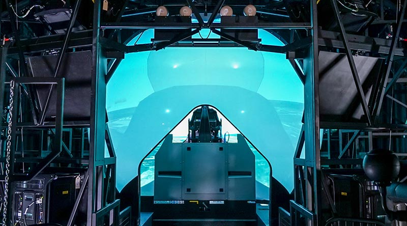 Inside an F-35 simulator. Image supplied by Lockheed Martin.