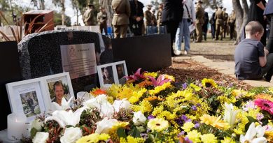 Wreaths laid at the commemoration service for the one year anniversary of the MRH-90 Taipan crash, at Swartz Barracks, Queensland. Photo by Corporal Cameron Pegg.