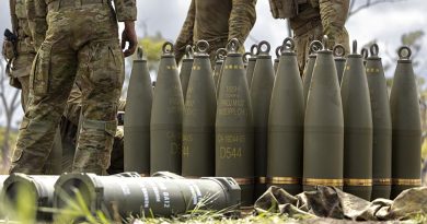 155mm rounds in the field. (Cropped) photo by Corporal Brandon Grey.