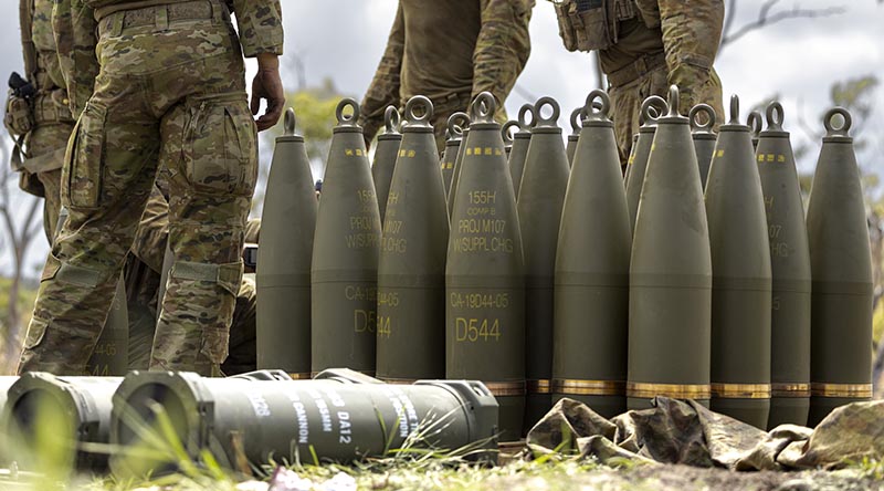 155mm rounds in the field. (Cropped) photo by Corporal Brandon Grey.