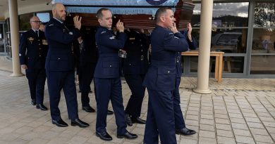 Aviators from 2 and 29 Squadrons form both an honour guard and bearer party for the late Flight Lieutenant Brian Winspear in Mornington, Tasmania. Story by Flying Officer Matthew Dawson. Photos by Corporal Brett Sherriff.