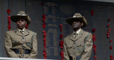 Private Arianna Yunkaporta and Private Irwin Yunkaporta, of 51st Battalion, Far North Queensland Regiment, attend a Last Post ceremony at the Australian War Memorial, Canberra. Photos by Corporal Jarrod Moreels.