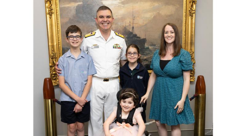 Commodore Dan Sutherland with his family, wife Rita and children Edward, Juliet and Evie. Story by Lieutenant Felicity Jevardat de Fombelle.