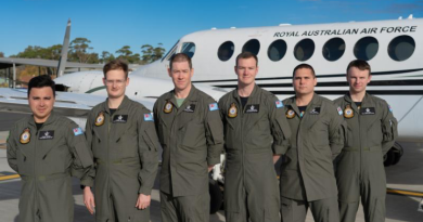 Airborne Electronics Analysts students, from left, Aircraftman (AC) Andres Anzola Sanmiguel, AC Jayden Fellas, AC Colin Curtis, Leading Aircraftman Dylan Livingstone, AC Andrey Ozborn and AC Clay Smith. Story by Flying Officer Rosetta Gigliotti. Photo by Sergeant John Hawxwell.