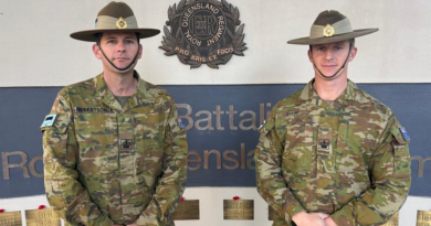 Warrant Officers Class 2 Troy Robertson, left, and Jamie Sharp, from the 9th Battalion, the Royal Queensland Regiment, responded to a high-impact vehicle incident. Story and photo by Captain Cath Batch.