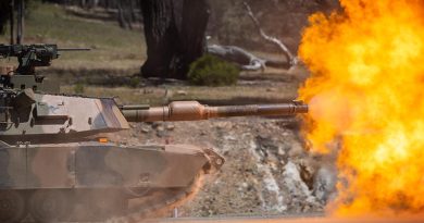 An Australian Army Abrams M1A2 SEPv3 main battle tank during a live-fire serial as part of a qualification course for Royal Australian Armoured Corps soldiers at Puckapunyal Military Area, Victoria. Photo by Corporal Jacob Joseph.