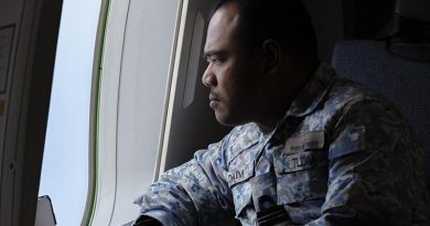 Tentera Laut Diraja Malaysia (Royal Malaysian Navy) Observer Lieutenant Dain monitors shipping movements onboard an Australian P-8A Poseidon during a sortie on Operation Gateway 25-1/2. Photo by Sergeant Craig Barrett.