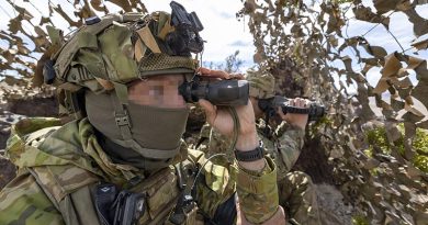 Soldiers from the Australian Army's 1st Armoured Regiment and the New Zealand Army's 16 Field Regiment conduct observation of a target at Project Convergence Capstone 5 (PCC5) at Fort Irwin, California on the 11th March 2025. Photo by Corporal Nakia Chapman.