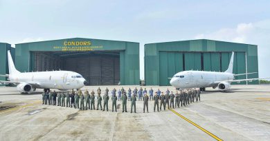 Captain Sumit Malik, Commanding Officer INAS 316, and Commodore Shiraz Azad, Commander of Indian Naval Station Hansa, Wing Commander Gary Rains, Air Adviser Australian High Commission New Delhi, and Squadron Leader Brennan Farrell, of 11 Squadron. Story by Squadron Leader Eamon Hamilton.