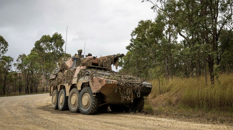 Battlegroup Warhorse Boxer combat reconnaissance vehicle, from 2nd/14th Light Horse Regiment (Queensland Mounted Infantry), during the South Queensland Warfighter Exercise at Shoalwater Bay, Queensland. Story by Major Martin Hadley. Photos by Corporal Johnny Huang.