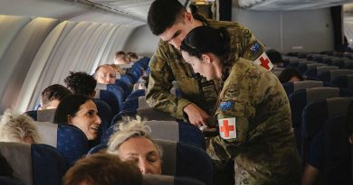 Australian Defence Force medical personnel provide assistance to Australian citizens on board a Royal Australian Air Force KC-30A aircraft during a military assisted departure from Tel Aviv, Israel, as part of Operation Beech. Story by Lieutenant Emily Tinker. Photos by Corporal Adam Abela.