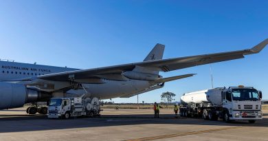 Royal Australian Air Force and Royal Air Force personnel work together to refuel a Royal Australian Air Force KC-30A Multi-Role Tanker Transport aircraft using Sustainable Aviation Fuel at RAAF Base Amberley, Queensland, prior to the commencement of Exercise Talisman Sabre 2025. Story by Cleo Arya. Photos by Leading Aircraftman Neil Bradbury.