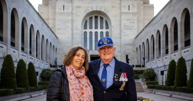 Suanne Prager, airlifted to Australia under Operation Babylift as a child, meets 37 Squadron Association president Col Coyne at the Australian War Memorial, Canberra. Story and photos by Corporal Jacob Joseph.