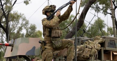 An Australian Army soldier from the 3rd Battalion, the Royal Australian Regiment, takes a sight picture with an anti-drone gun during Exercise Talisman Sabre 2025 at Townsville Field Training Area. Story and photos by Corporal Luke Bellman.