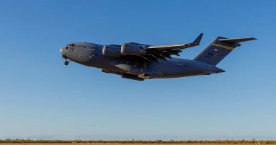 A US Air Force C-17A Globemaster III takes off from RAAF Base Curtin during Exercise Talisman Sabre 2025. Story and photo by Flight Lieutenant Deanna Ellick.