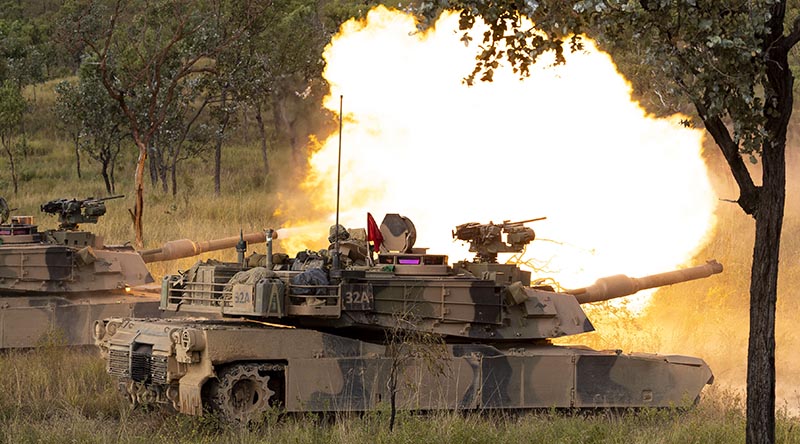 Australian Army soldiers from the 2nd Cavalry Regiment, conduct a live fire danger close serial in an M1A2 Abrams main battle tank at Townsville Field Training Area, Queensland. Photo by Lance Corporal Caitlyn Davill.