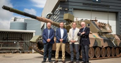 Australian Army Leopard AS1 tank is presented by Colonel Michael King and Lieutenant Michael Henderson of the Australian Army to Lieutenant General Sir William Rollo and Chris Pearce of the Tank Museum, United Kingdom. Story by Captain Edward Pym. Photos supplied.