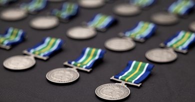 Australian Operational Service Medal – Indo-Pacific on display during an award ceremony at the Navy Capability Centre – Henderson, Western Australia. Photo by Leading Seaman Rikki-Lea Phillips.