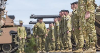 Soldiers officers and vehicles of the 1st Armoured Regiment on parade to mark the 100th anniversary of the Battle of Cambrai. Photo by Corporal Craig Barrett.