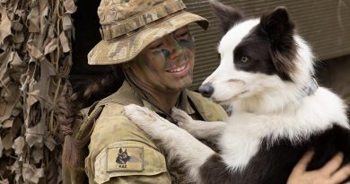Australian Army Private Shonee Gelhaar and her explosive detection dog Ash from the 3rd Combat Engineer Regiment – their skills put to the test in Townsville, Queensland, during the nation-wide Exercise Talisman Sabre 25. Photo by Corporal Luke Bellman.