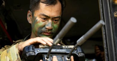 Australian Army soldier Lance Corporal Fred Jabagat, from the 1st Armoured Regiment, controls the M134D minigun remote weapon station attached to a Modular Robotic Vehicle during Exercise Talisman Sabre at Townsville Field Training Area. Story by √. Photos by Lance Corporal Caitlyn Davill.