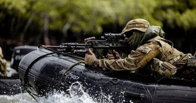 A soldier from the 2nd Battalion, the Royal Australian Regiment (2RAR), conducts small boat operations during Exercise Black Cutlass at Cowley Beach Training Area in North Queensland. Story by Captain Cody Tsaousis. Photos by Lance Corporal Luke Donegan.