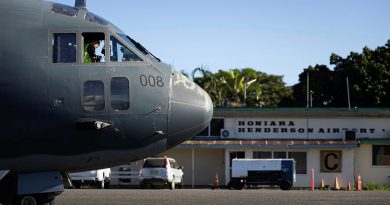 Personnel from 35 Squadron prepare a C-27J Spartan for an aerial surveillance patrol during Operation Solania in the Solomon Islands. Story by Flight Lieutenant Madeleine Magee. Photos by Leading Aircraftwoman Maddison Scott.
