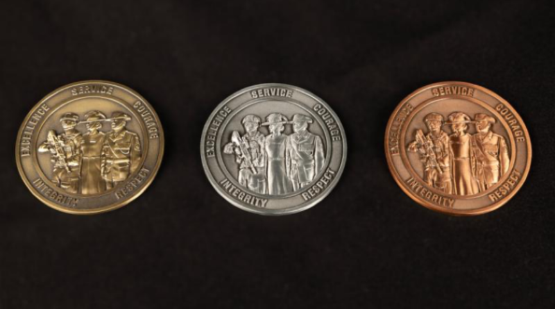 Army Service Medallions for, left to right, 20 years, 10 years, four years. Photos by Corporal Michael Rogers.