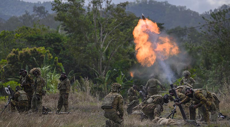 New Zealand Army gunners from 16th Field Regiment lead a live-fire mortar exercise alongside Papua New Guinea Defence Force counterparts. NZDF photo supplied.