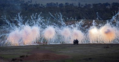Australian Army Boxer combat reconnaissance vehicles fire rapid obscuring systems during the Boxer Block II conversion course at Puckapunyal. Story and photos by Corporal Michael Rogers.