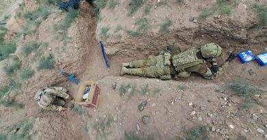 RAAF explosive ordnance disposal technician Flight Sergeant Brian Dick takes part in trench clearance explosives disposal training during the Prairie Fire international skills sharing activity in the United States. Story by Warrant Officer Class 2 Max Bree. Photos by Wing Commander Paul Howell.