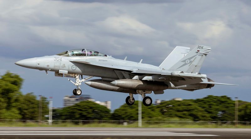 A Royal Australian Air Force EA-18G Growler lands at Clark Air Base, Philippines, during Exercise Alon 2025. Story by Flying Officer Aarron Dann. Photos by Leading Aircraftwoman Nell Bradbury.
