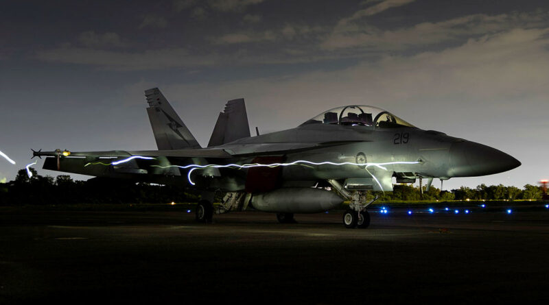 A RAAF F/A-18F Super Hornet on the flight line at Korat Royal Thai Air Force Base, Thailand, during Exercise Thai Boomerang. Photo by Leading Aircraftwoman Aiesha White-Kratz.
