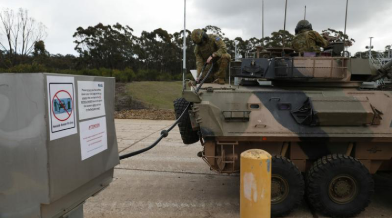 An Australian light armoured vehicle from the Australian Army School of Armour tops up with renewable diesel (RD30) at the Defence Fuel Installation, Puckapunyal. Story and photos by Major Peter Nugent.