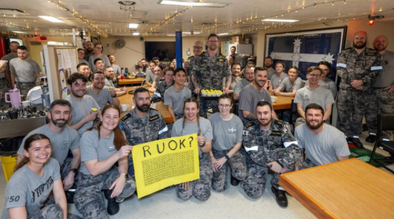 The crew of HMAS Ballarat hold a morning tea during their regional presence deployment to raise funds and awareness for R U OK? Day. Story and photo by Sub-Lieutenant Jake Badior.