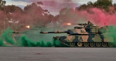 M1A1 Abrams tanks during the 1st Armoured Regiment's Cambrai Parade at Edinburgh Defence Precinct. Photo by Corporal Adam Quinn.