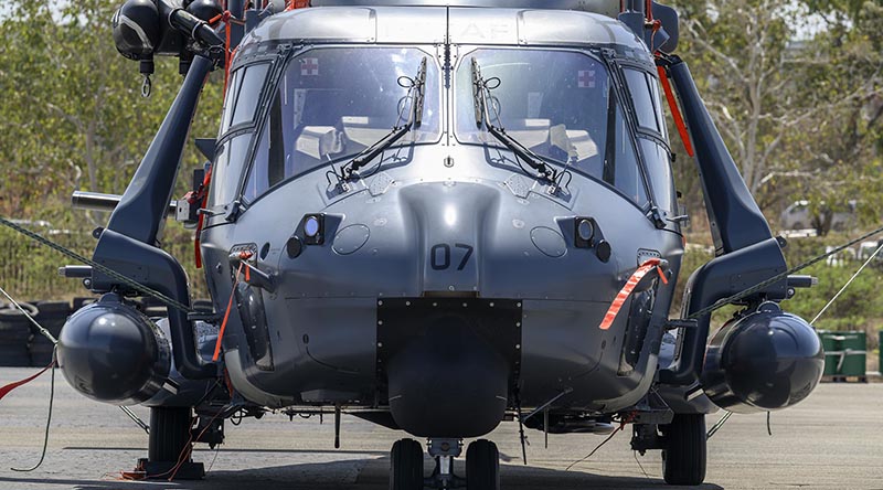 The “different silhouette” of a Royal New Zealand Air Force NH90 helicopter equipped for international flight. RNZDF photo supplied.
