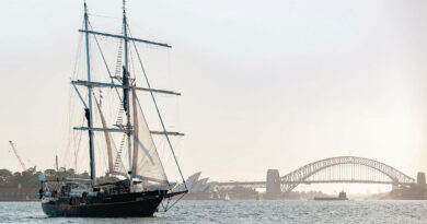 STS Young Endeavour sails from Sydney Harbour, embarking on her last voyage around Australia. Photo by Able Seaman Lauren Pugsley.