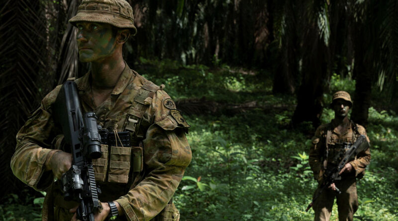 Australian Army officer Lieutenant Alastair Wuth patrols through the jungle during Exercise Bersama Lima 2025 in Kuantan, Malaysia. Story by Lieutenant Tahlia Merigan. Photo by Corporal Andrew Shaw.