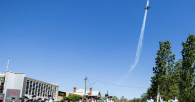 Royal Australian Air Force PC-21 and Wirraway aircraft perform a flyover during the RAAF Base Wagga Freedom of Entry parade, in Wagga Wagga, NSW. Story by Flying Officer Belinda Barker. Photo by Aircraftman Jakob Reid.