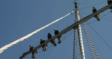 Brother and sister Joey and Elise with crew aboard the Royal Australian Navy Sail Training Ship Young Endeavour during a Young Endeavour Youth Scheme voyage 2025. Story by Sub-Lieutenant Peta Binns.
