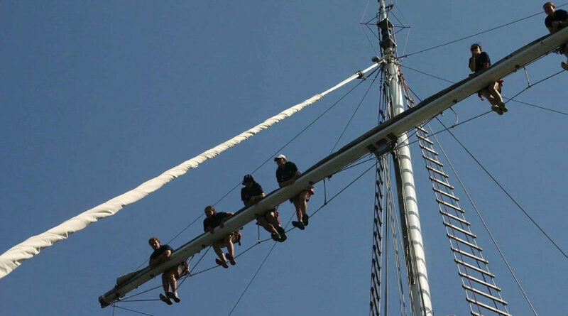 Brother and sister Joey and Elise with crew aboard the Royal Australian Navy Sail Training Ship Young Endeavour during a Young Endeavour Youth Scheme voyage 2025. Story by Sub-Lieutenant Peta Binns.