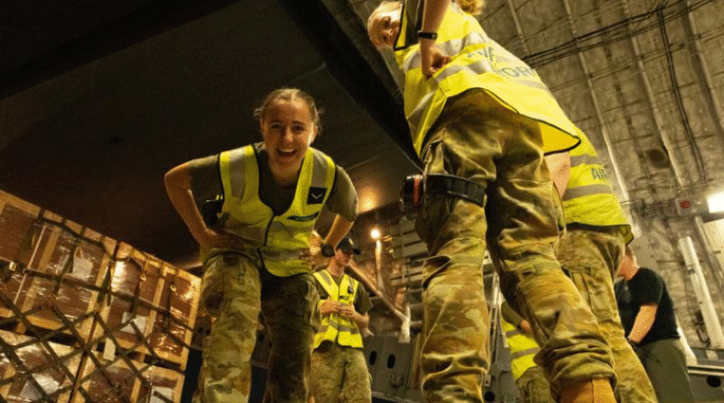 Royal Australian Air Force aviators help load cargo to a C-17A Globemaster at Ho Chi Minh City International Airport before deploying Vietnamese UN peacekeepers to South Sudan. Story and photos by Corporal Luke Bellman.