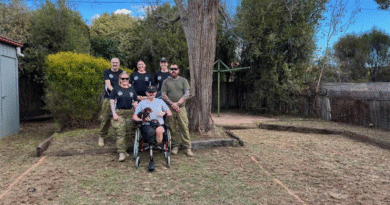 Navy veteran and Invictus Games athlete Luke McCallum with the Military Police team after a rewarding day’s work. Story b y Michelle Hoare.