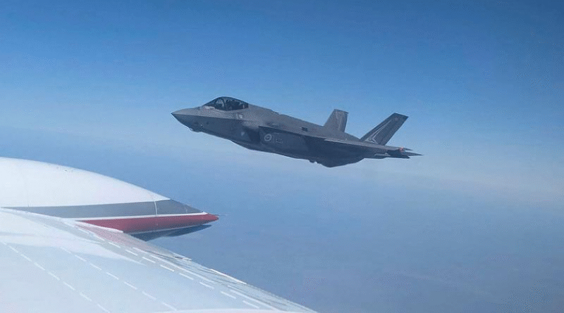An F-35A Lightning II from 75 Squadron flies alongside a Lear Jet as part of Trial Swagman in the NT. Story by Flight Lieutenant Kayla Walliss.