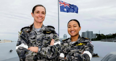 Nominees in the 2025 Women in Defence Awards, Petty Officer Brionee Harvey and Lieutenant Commander Shafiqah Shariff Ali, both of HMAS Brisbane. Story by Warrant Officer Caraline Enniss. Photo by Leading Seaman Danyellah Hill.
